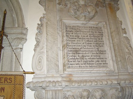 Camborne church Pendarves memorial